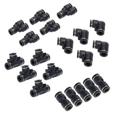 Push to Connect Fittings Air Line Pneumatic Fittings Kit Fits 1/4 Inch OD 20 Pcs