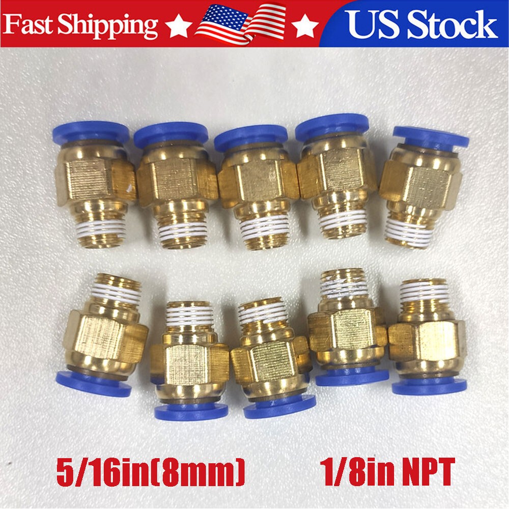 8mm or 5/16″ OD to 1/8″ NPT Male Straight Push In Connect Tube Fitting US NEW