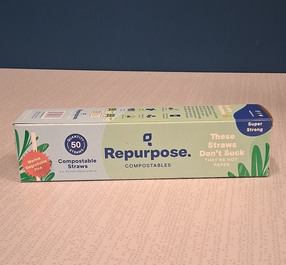 Repurpose Compostables PHA Compostable Straws, Marine Degradable, 50 Ct 8 x .25″
