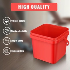 Jingmore 4 Pcs Plastic Bucket 5 Quart Square Utility Small Pail Red
