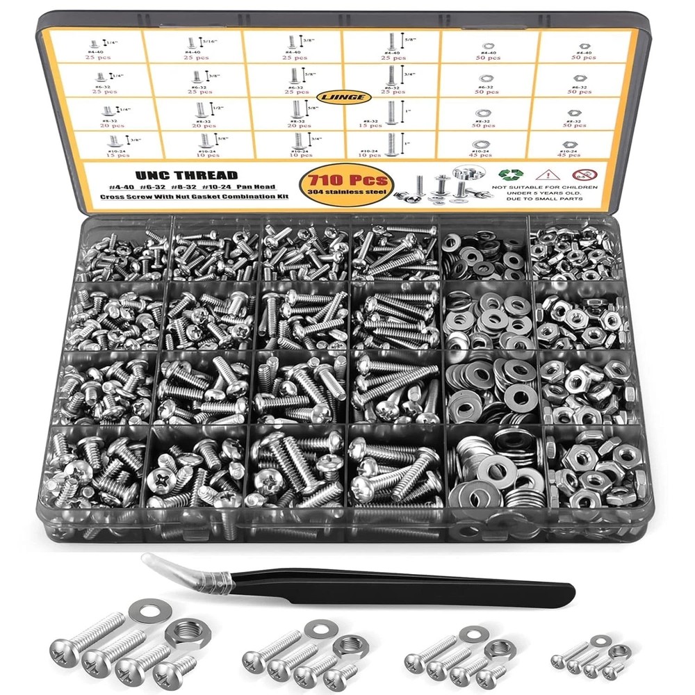 710PCS Stainless Steel Machine Screw Nut Bolt Washer Assortment Kit