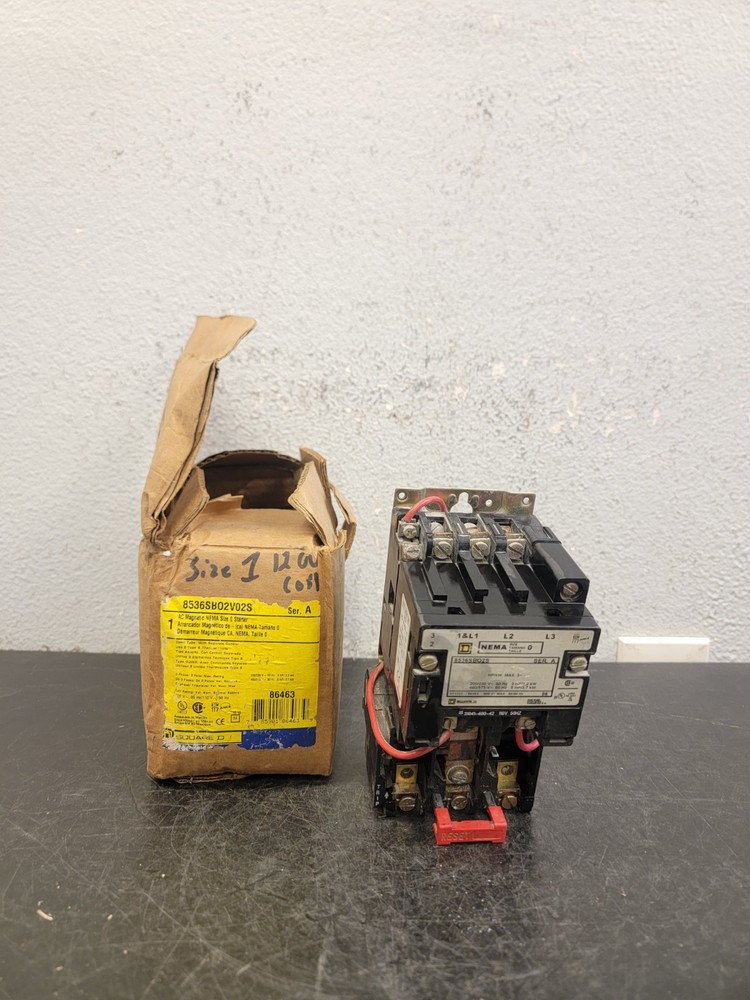 SQUARE D AC Starter: 8536SBO2V02S, 1H491, 3 Poles, NEMA Size 0, 18 A, 120V