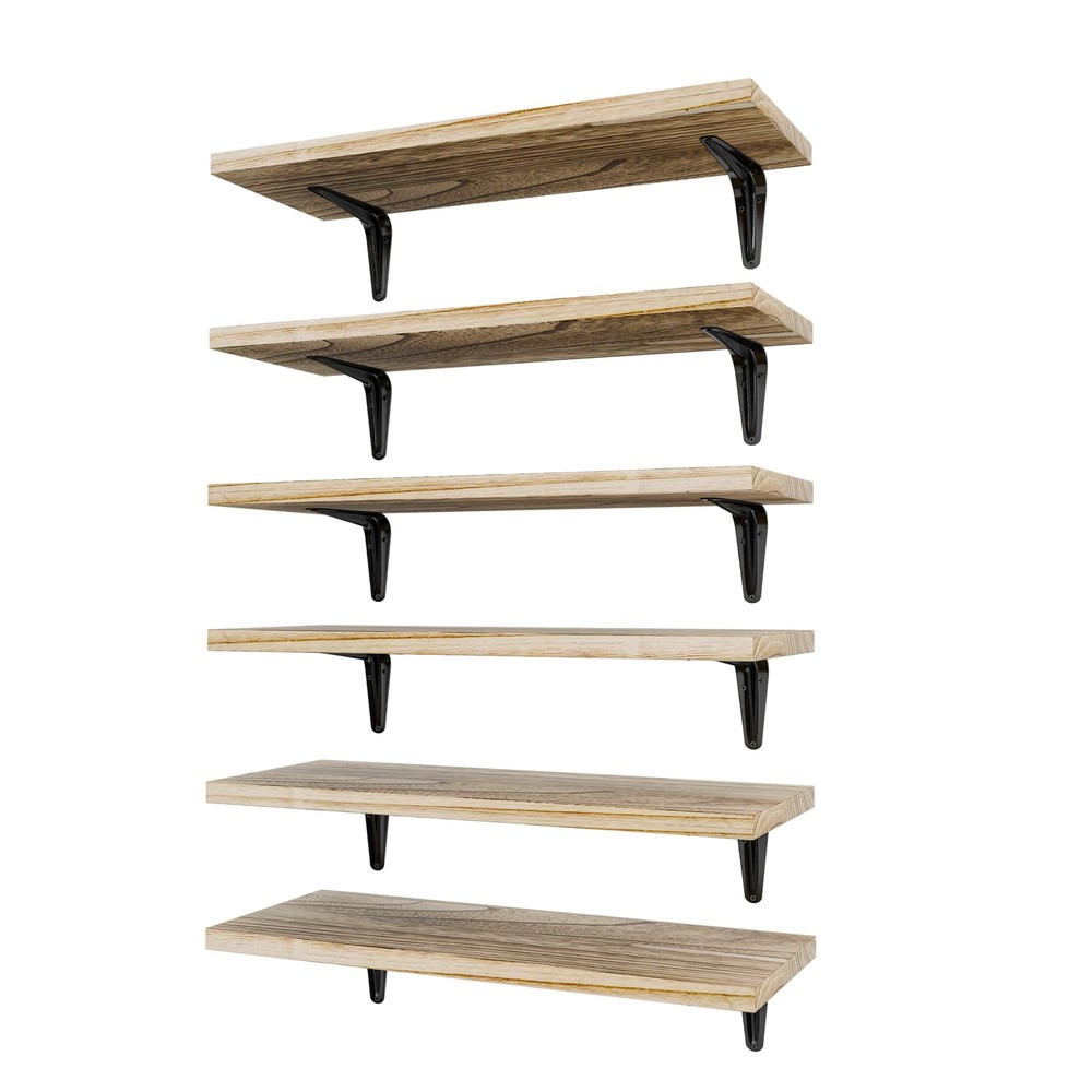 SKYSEN Floating Shelves for Wall Set of 6, 15.7in Wood 15.7″, Rustic Brown