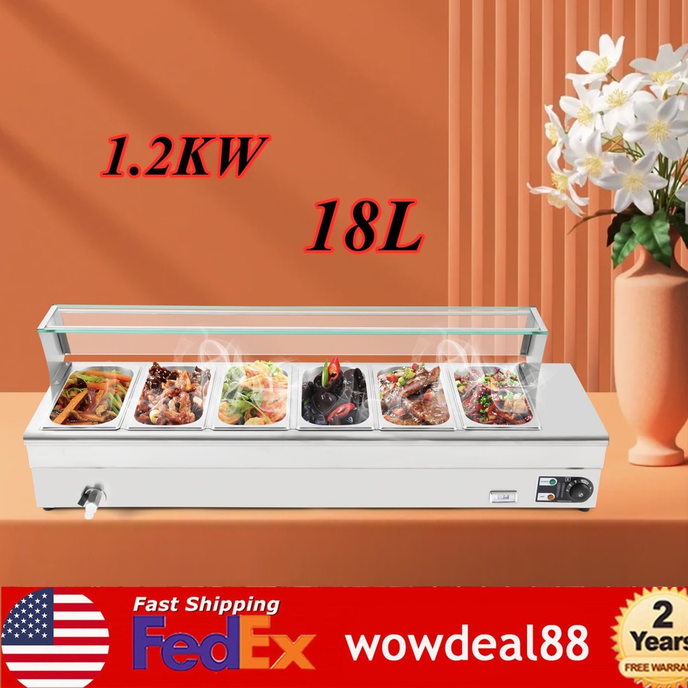 6-Pan Electric Food Warmer Steam Table Buffet Bain Marie Countertop Commercial