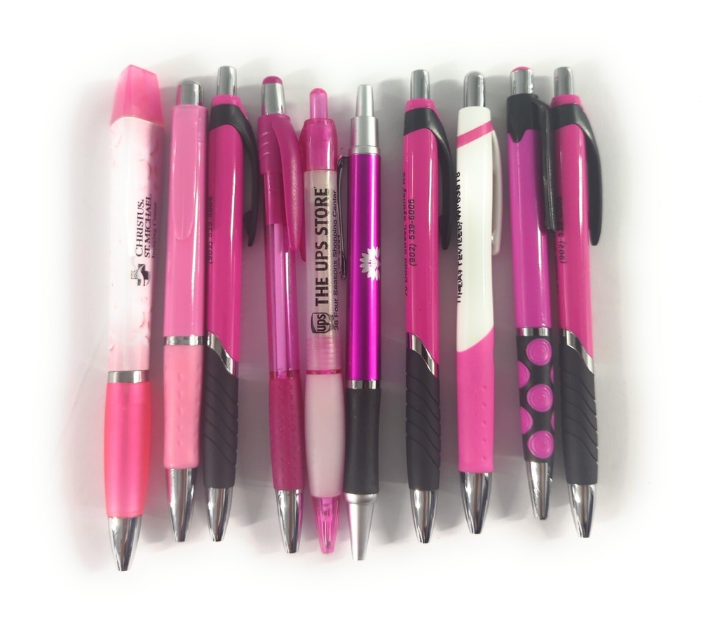 10ct Mixed Lot Misprint Retractable Click Pens: PINK / ROSE / MAGENTA