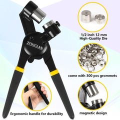 Heavy Duty Grommet Tool Kit with 1/2 Inch Die and 300 Sets of 12MM Grommets,H…