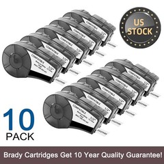 10PK For Brady BMP21-PLUS M21-500-595-WT Label Cartridge Black/White 1/2″ x 21′