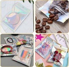 100/200 Holographic Mylar Foil Bags Smell Proof Resealable Zip Lock Pouch Black