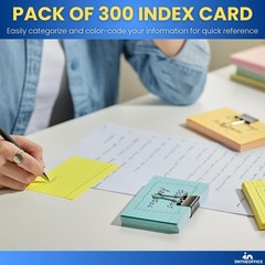 3×5 Lined Index Cards, Assorted Pastel Shades, 300 Pack