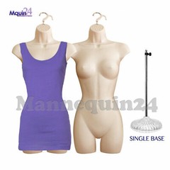 2 Pack Flesh Mannequins Female Torso Dress Form with 1 Stand & 2 Hangers