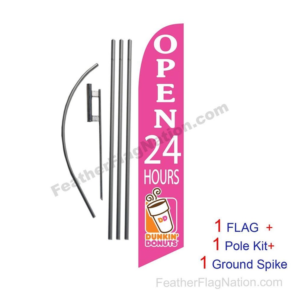 Dunkin Donuts Open 24 Hours Feather Banner Swooper Flag Kit with pole+spike