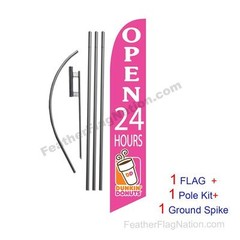Dunkin Donuts Open 24 Hours Feather Banner Swooper Flag Kit with pole+spike