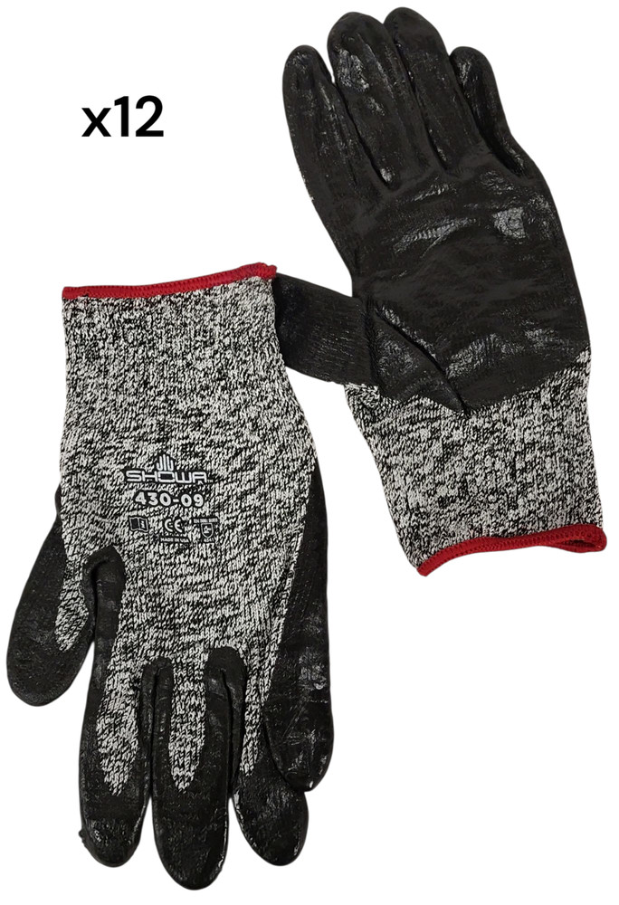 (12 PAIR) SHOWA Zorb-It Palm Coated Sz 9 Cut & Puncture Resistant Gloves