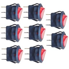8PCS For SPST 3 Pin ON/OFF Round Rocker Switch With Red Neon Lamp 10A/125VAC