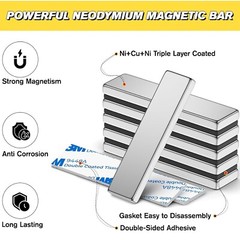 6 Pack Super Strong Bar Magnets Heavy Duty, Large Flat Magnetic Powerful Strips