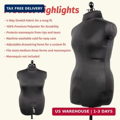 Dritz Dress Form Cover, Medium, Black, 100% Polyester 4-Way Stretch Fabric, Prot