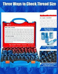 66 PCS Nut Bolt Thread Checker 32 Metric 34 Standard Size Gauge Finder Box
