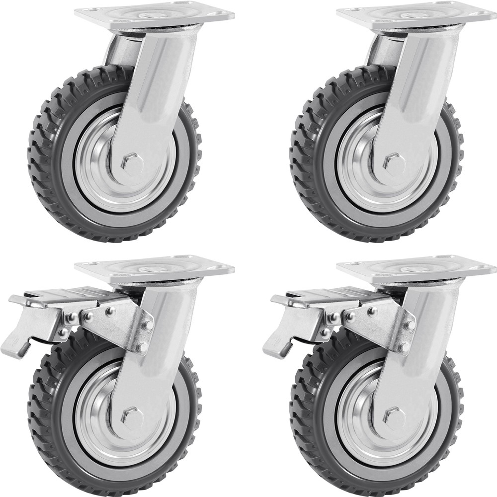 4PCS 6″ Heavy Duty Industrial Polyurethane Swivel Caster Safety Brake Wheels