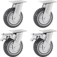 4PCS 6″ Heavy Duty Industrial Polyurethane Swivel Caster Safety Brake Wheels