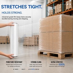 Shrink Wrap Pallet Wrap 18″ x 1500FT 80 Gauge Hand Stretch Plastic Film (4 Roll)