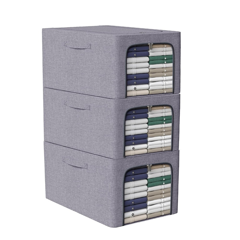 GuliPostan 3 Pack 31L Stackable Clothes Storage Bins with Metal Frame Handles…