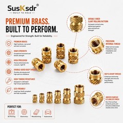 580+7PCS Heat Set Threaded Inserts Kit, M2, M2.5, M3, M4, M5, M6, brass color