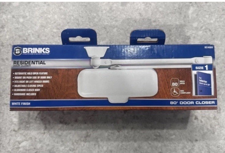 Brinks BC4009 Light Duty Residential Door Closer – White Finish – 80° Hold-Open