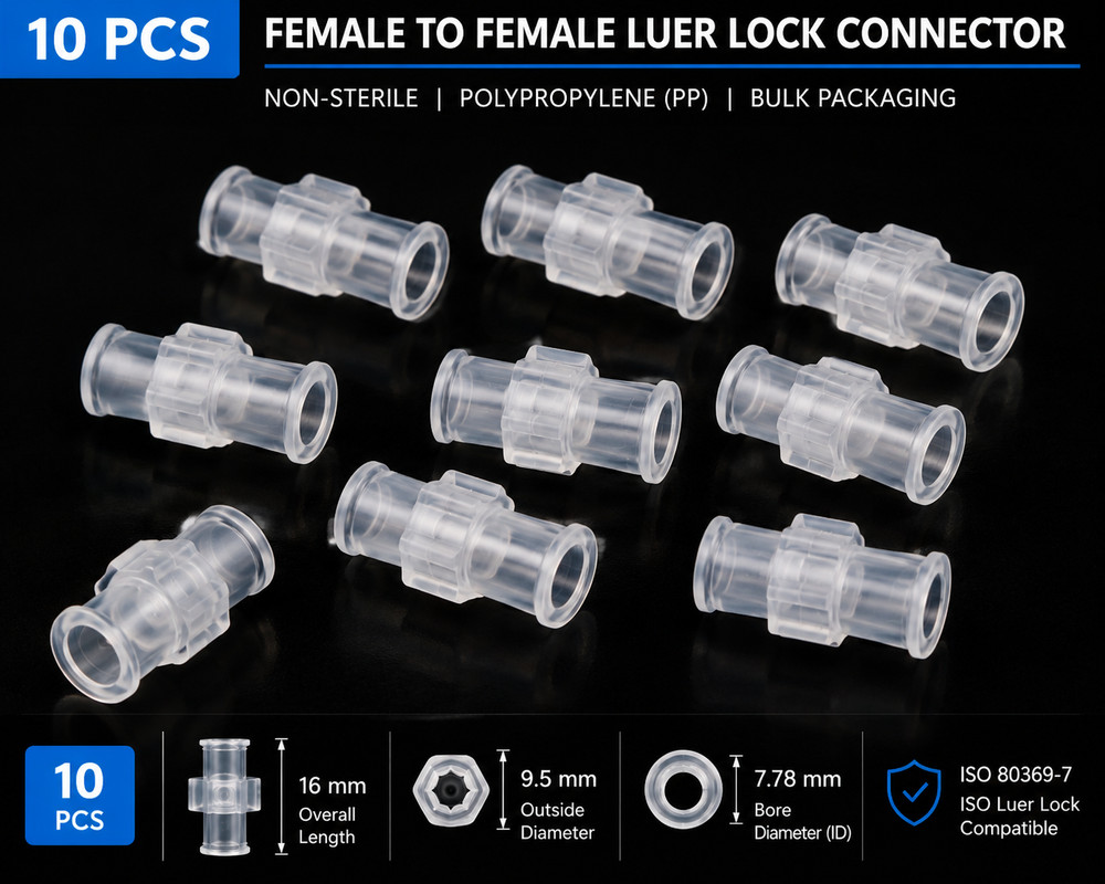 10-100 Pcs Luer Lock Connector Syringe Adapter Kit Female Luers, Natural