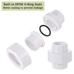 1-1/2″ PVC Union Pipe Fitting, 1.5″ Slip Coupling 1-1/2 inch, White