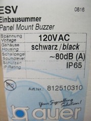 AUER 812510310 Black ESV Panel Mount Buzzer 120Vac IP65 80dB