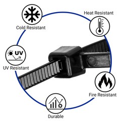 100x BLACK CABLE ZIP TIES Heavy Duty UV Resistant UL 6” 8” 10”