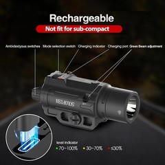1500lm Rechargeable Slidable Pistol Light Combo Green Beam Strobe Momentary