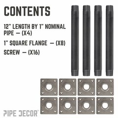1 in. x 12 in. Square Flange Pipe Table Legs – 4 Pack