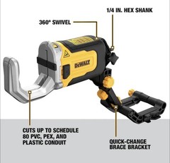 DEWALT IMPACT CONNECT PVC/PEX Cutter Quick Change Brace Bracket DWAPVCIR (YA)
