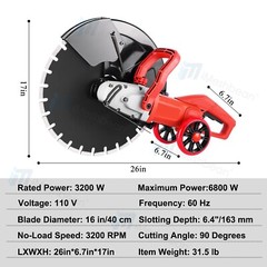 3200W Electric Power Disc Cutter Circular Demo Saw For Wet/Dry Concrete Guide Ro