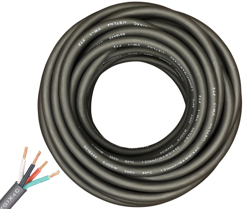 WindyNation 2-DAY SHIPPING 16/4 SJOOW Cable 16 Gauge 4 Conductor 300V Cable Wire