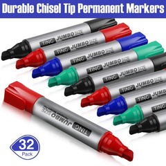 MARKERS SET Permanent Jumbo Large Chisel Tip Black Green Blue Red 32 Pcs FUUTREO