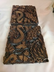 Vintage Copper Fabric Pattern Stamp Print Block 7 inches x 8 inches