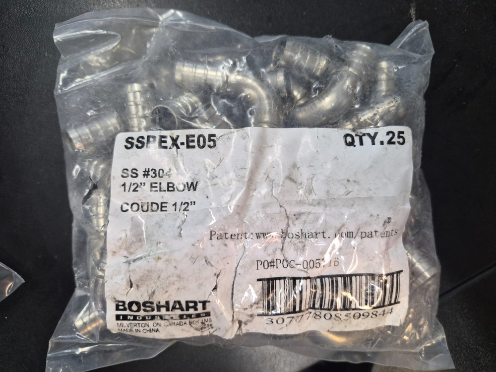 Pack of 25) Boshart 90 Deg Elbow 1/2″ Pex Connections 304 Stainless Steel SDR9