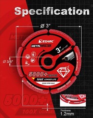 EZARC Diamond Cutting Wheel 3 x 3/8 Inch for Metal, Cut Off Wheel with 5000+ Cut