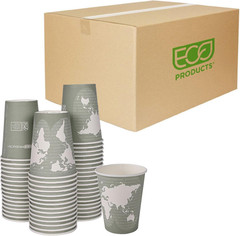Compostable Disposable World Art 12Oz Large Coffee Cups, Case of 1000, Renewable