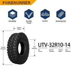 UTV Tires 32x10R14 All Terrain 10PR Off-Road Trail Mud Sand Tubeless Pack of 1