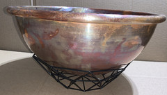 Heavy Solid Copper 14″ Bowl Kettle Rolled Edge Round Base Made In France Antique