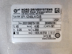 Nord SK63L/4 CUS SK071.1Z-63L/4 Gearmotor+ Reducer 0.25HP 1680 RPM 4.80:1 Ratio