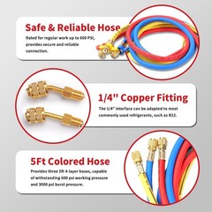 Rogvoc HVAC Manifold Gauge Set for R22/R410a/R134a Refrigerant, 3 Way AC Refr…
