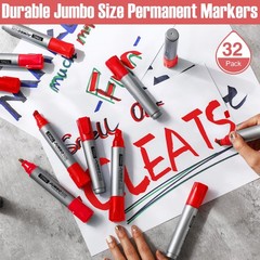 32 PCS Red Jumbo Permanent Markers Bulk Large Chisel Tip Waterproof