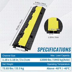 VEVOR 5 PCs Cable Protector Ramp 2 Channel 12000 lbs Load Wire Cable Cover Ramp