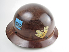 Vtg 70s MSA Fiberglass Skullgard Full Brim Construction Hard Hat Class G Oregon