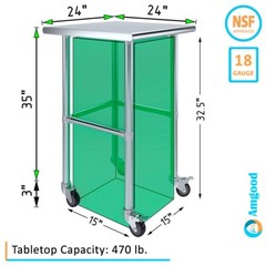 24 in. x 24 in. Stainless Steel Work Table Open Base & Wheels | Mobile Table