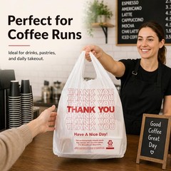 1000 Count White Thank You T-Shirt Bags, 11 x 6 x 21 in